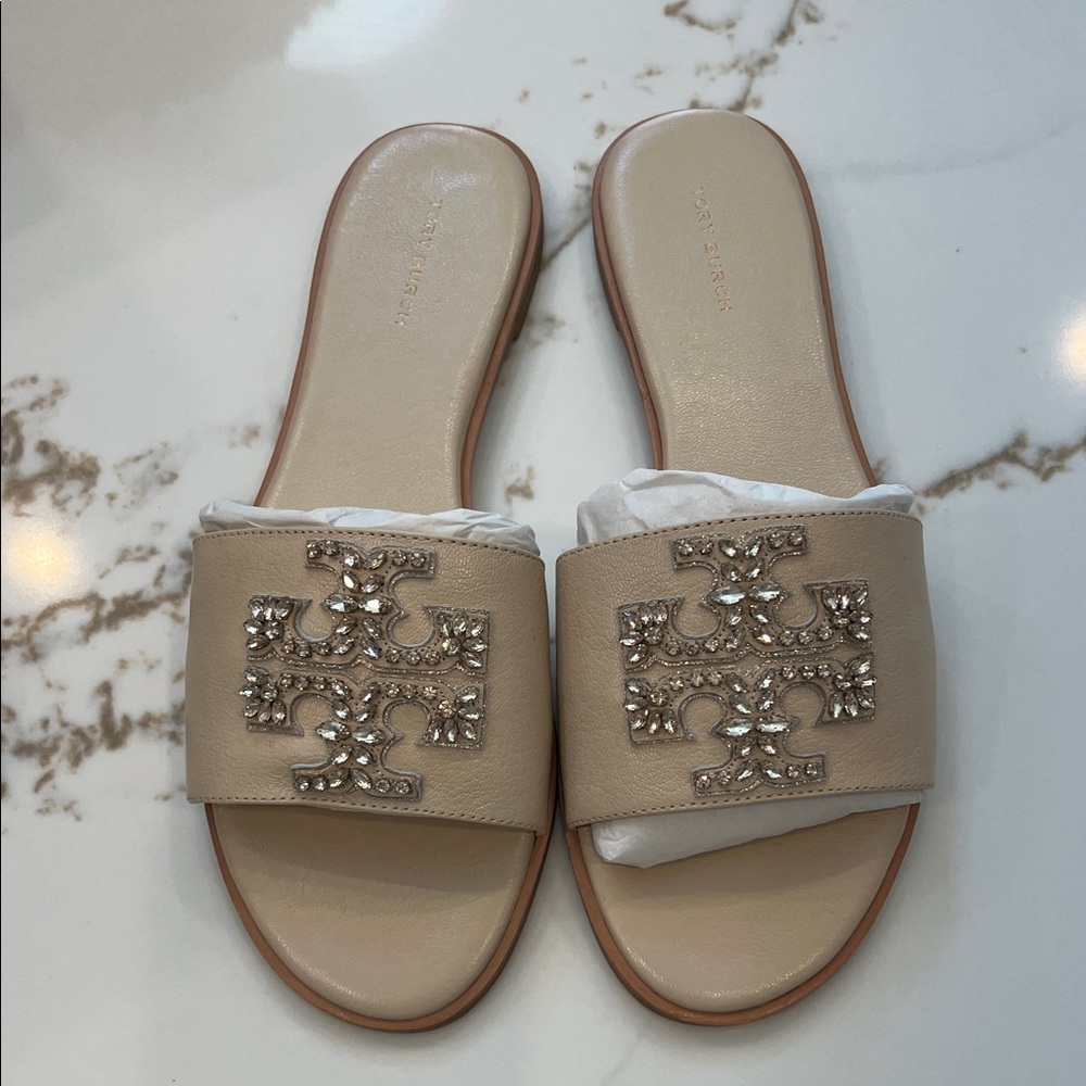 Tory Burch Beige Embellished Sandals